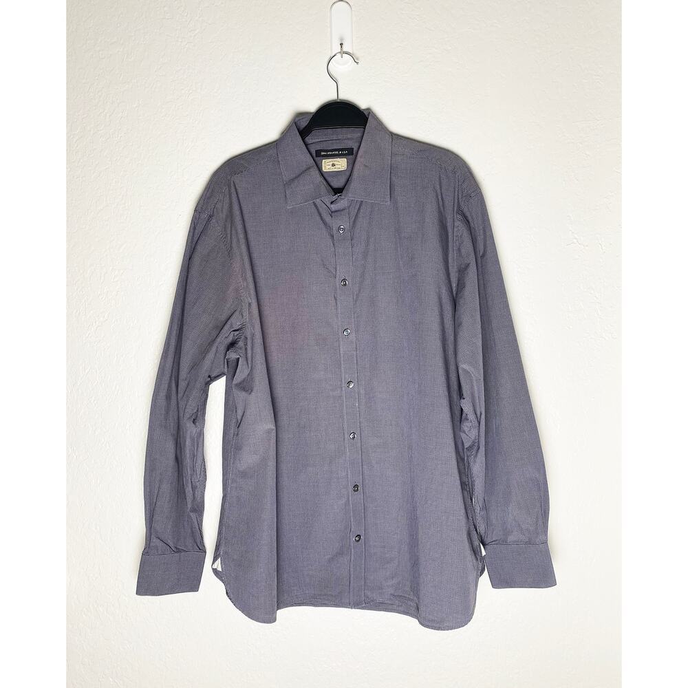 John Varvatos Men's Premium Shirting Single Needle Check Blue White Cotton Shirt
